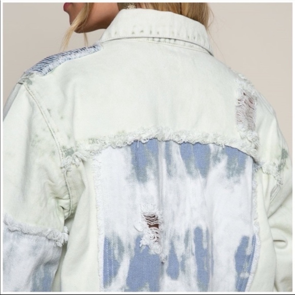 POL Western Bleached Denim Jacket Unique Patchwork Acid Wash Tie Dye - Picture 9 of 11